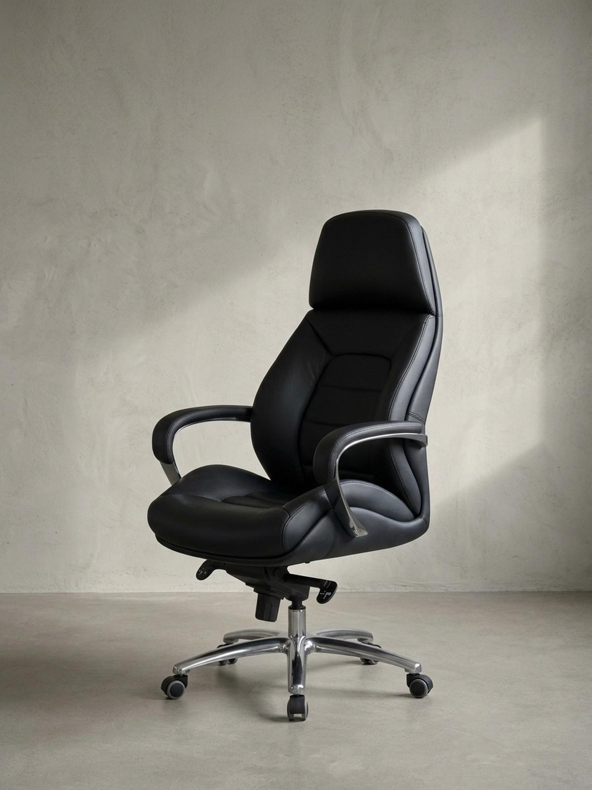 BÜROSTUHL Echtleder bis 120 kg mit Wippmechanik, Armlehnen und hoher Rückenlehne, Schwarz 67x67x137 cm - Silberfarben/Schwarz, Leder (67/137/67cm) - KADIMA DESIGN
