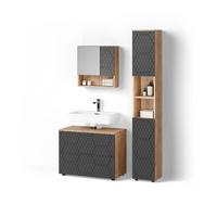 BADMÖBEL-SET Ronco Anthrazit mit Wabenstruktur 3 Teile, mit Schubladenschrank und Hochschrank - Anthrazit, Holzwerkstoff (80/58/41cm) - Livinity®
