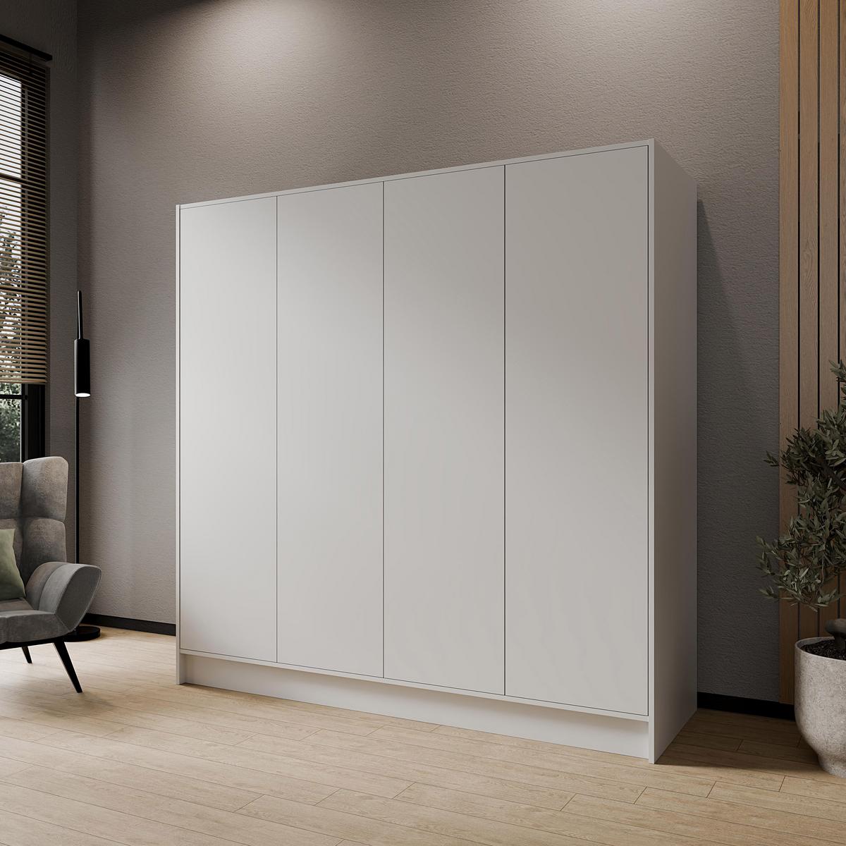 DREHTÜRENSCHRANK Gava mit vier, glatten Türen, Weiß - Weiß, Holzwerkstoff (200/200/51cm) - Beautysofa