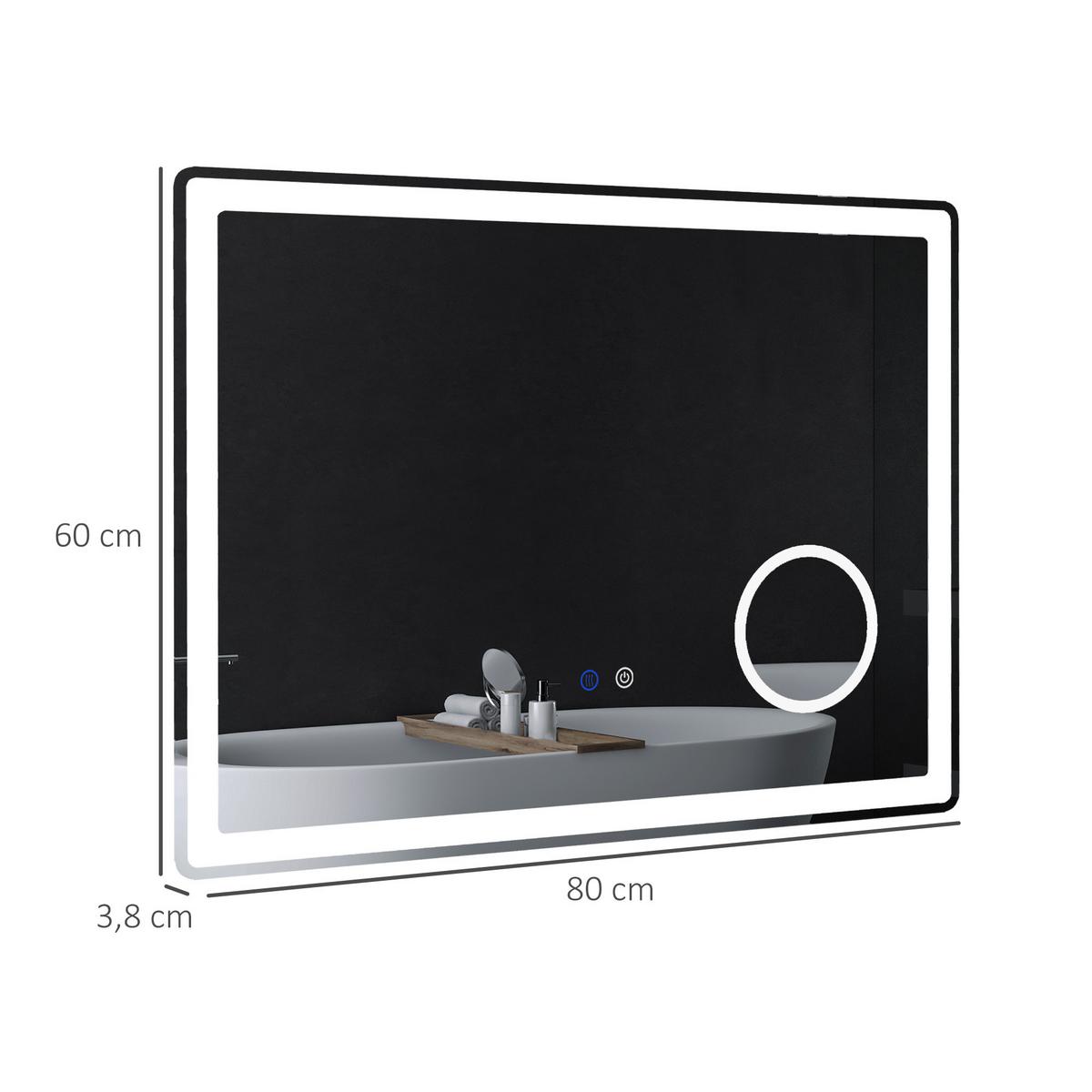 LED Badezimmerspiegel,mit 3x Vergrößerung, Memory-Funktion, beschlagfrei - Weiß, Glas (3.8/60/80cm) - Kleankin