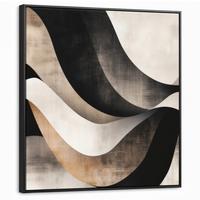 LEINWAND Bilder mit Rahmen - Abstrakt - Wellen - Schwarz - Verwittert - 90x90 - Trüffeleichefarben, Textil (90/90cm) - MuchoWow