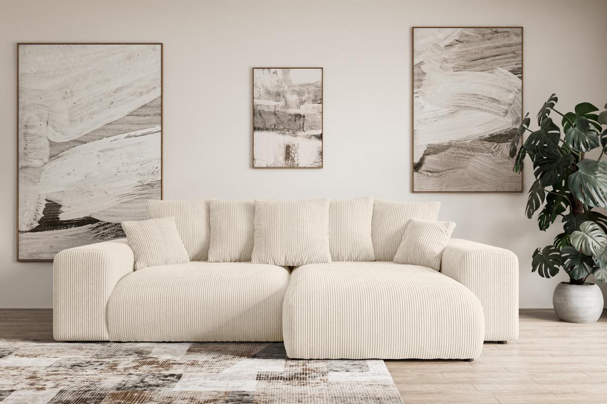 ECKSOFA Ottomane rechts ESKAR-L 266x176x72 Taupe Cord - Taupe/Schwarz, Holzwerkstoff/Kunststoff (176/266cm) - ALTDECOR