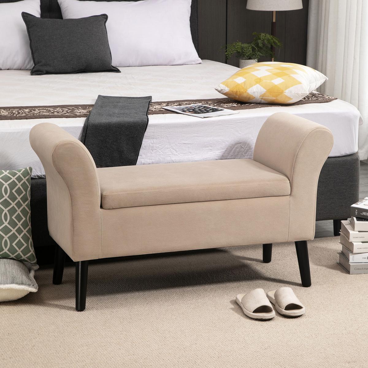 TRUHENBANK modern Gummiholz Beige - Beige, Kunststoff (41/65/111.5cm) - HOMCOM