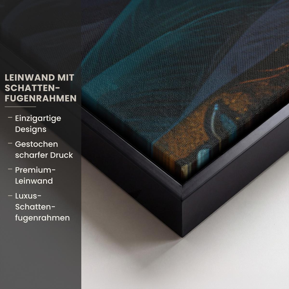LEINWAND Bilder mit Rahmen - Baum - Mond - Blumen - Gold - Kunst - 150x100 - Orange, Textil (150/100cm) - MuchoWow