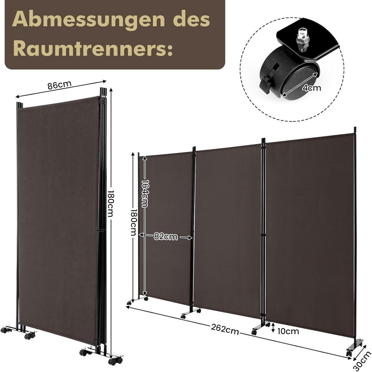 RAUMTEILER Braun - Braun, Textil (262/180cm) - COSTWAY