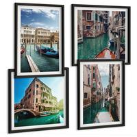 BILDER SET 4er Set - 50x50 cm & 40x60 cm Schwarzer Rahmen - Architektur der Kanäle von Venedig - Schwarz, Kunststoff (50/50cm) - TULUP