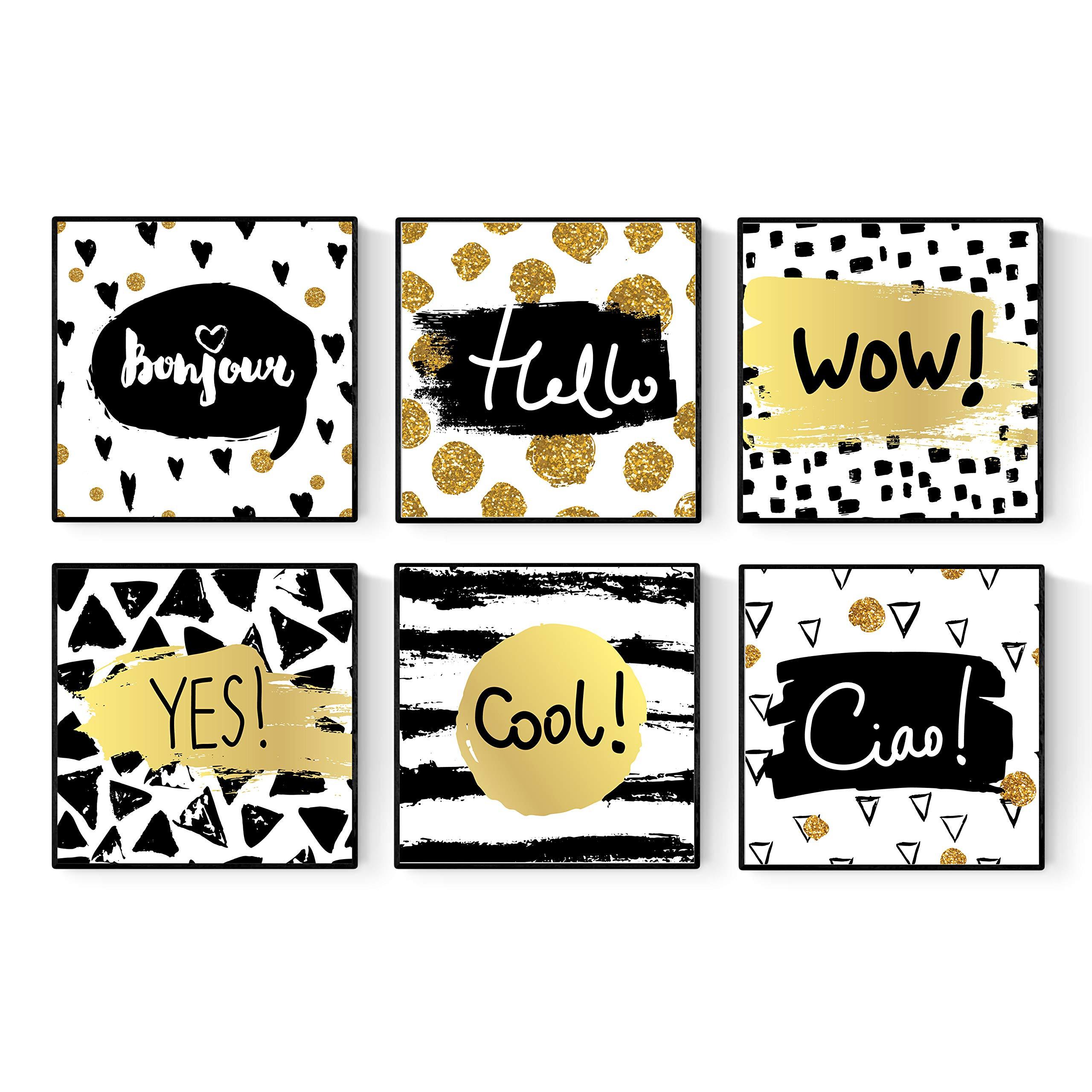 POSTER Set Mit 6 Blätter Gestempelt Grüsse Hallo, Ciao, Bonjour - Schwarz, Papier (29/3cm) - Nacnic