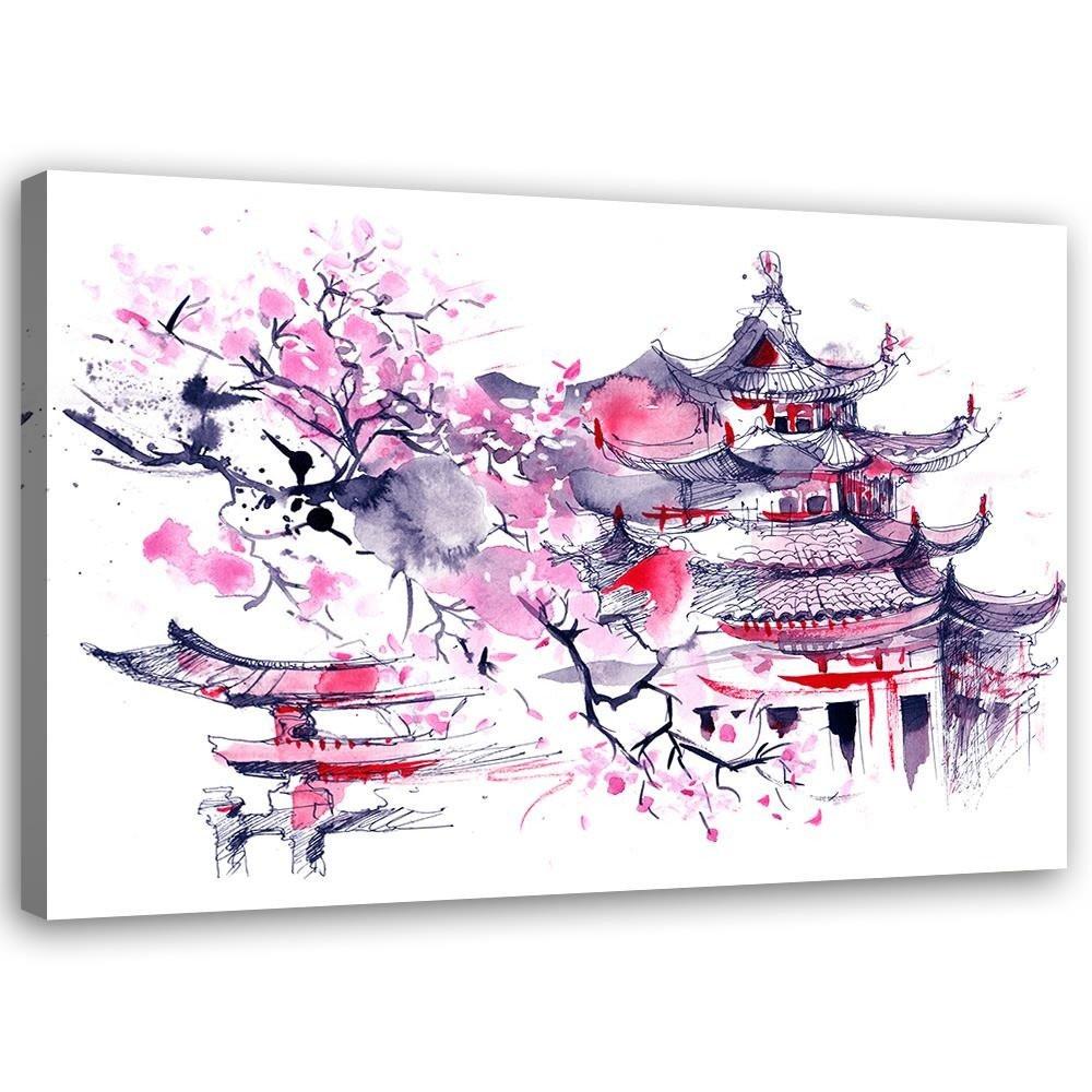BILD Japan Aquarell 100x70cm - Rosa, Textil (100/70cm) - Feeby