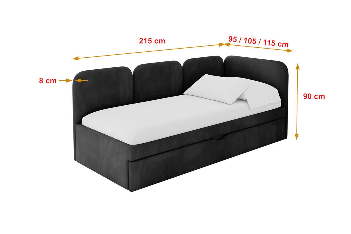 EINZELLBETT Jugendbett mit Bettkasten, Links - ALVY 100x200 Schwarz - Schwarz, Holzwerkstoff/Textil (100/200cm) - ALTDECOR