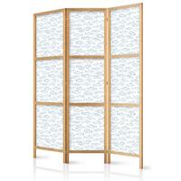 PARAVENT Japanischer 3-tlg 135x172 cm Fische Natur - Blau, Holz/Textil (135/172/3cm) - Muralo