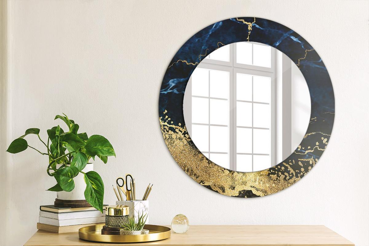 SPIEGEL Ø50 cm Rund mit Aufdruck - Goldfarben/Dunkelblau, Glas (50/50/0.4cm) - TULUP