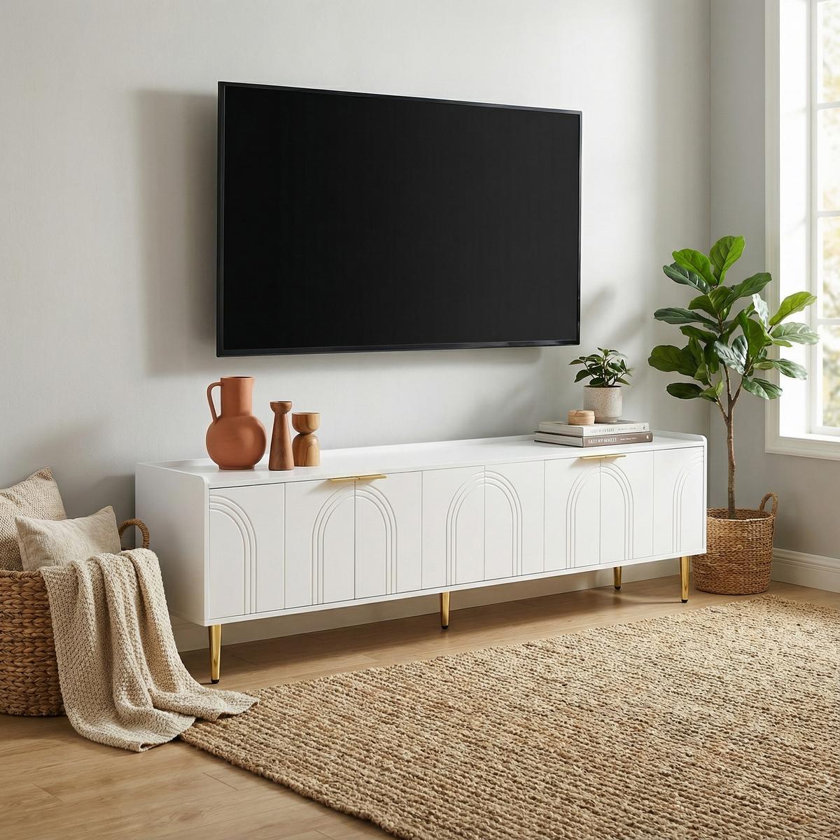 TV-LOWBOARD 170 cm in Weiß & Gold Design - Braun, Holzwerkstoff (170/48/35cm) - Urban Meuble