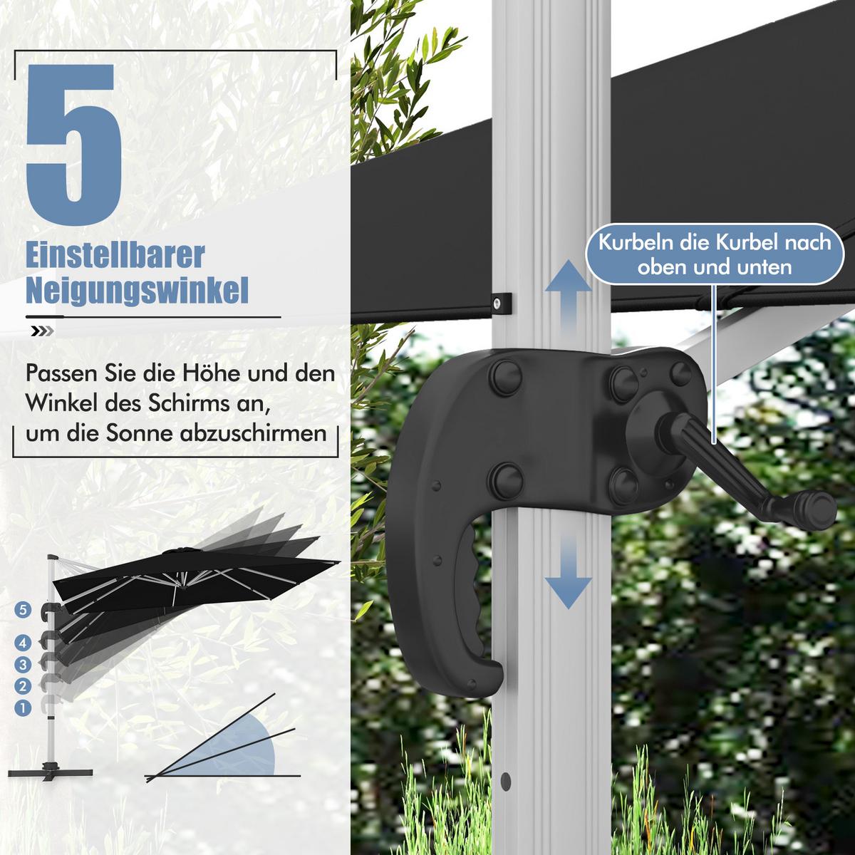 AMPELSCHIRM 300cm Schwarz - Schwarz, Metall (300/300cm) - COSTWAY