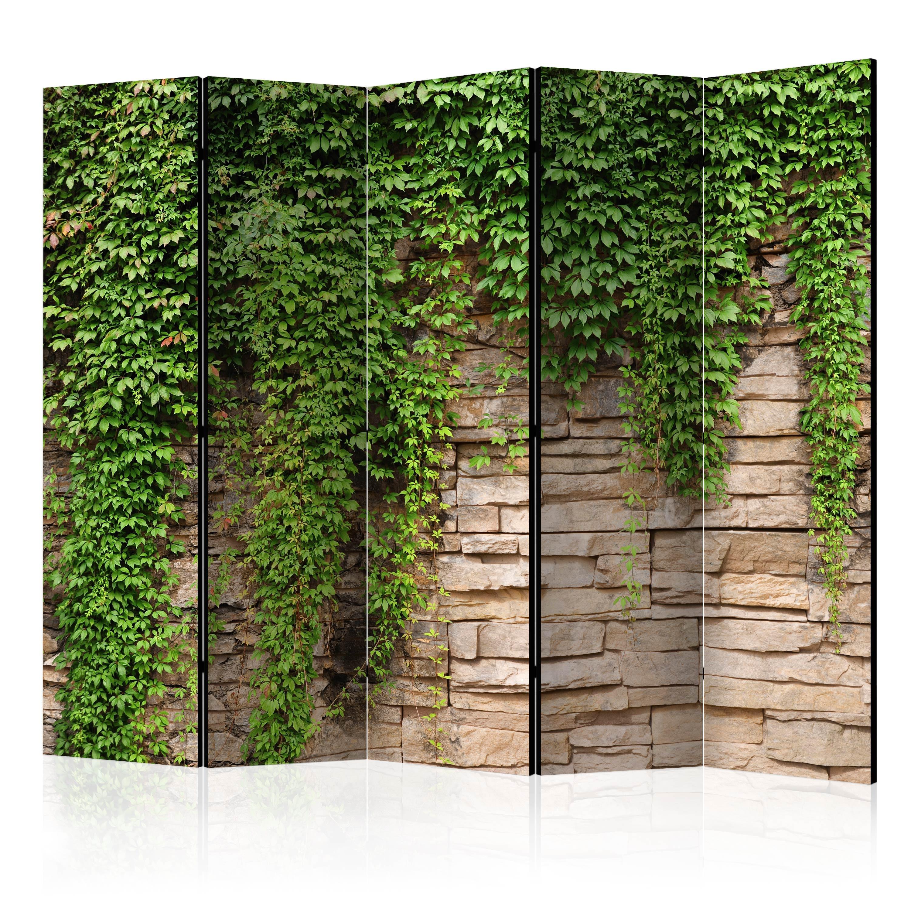 PARAVENT 5-tlg 225x172 cm Mauer Blätter 3D - Grün, Holz/Textil (225/172/3cm) - Muralo