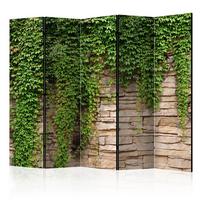 PARAVENT 5-tlg 225x172 cm Mauer Blätter 3D - Grün, Holz/Textil (225/172/3cm) - Muralo