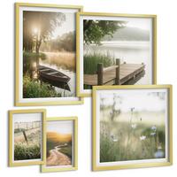 BILDER SET 5er Set - 50x50 cm & 20x30 cm & 40x60 cm Goldrahmen - Libellen im Gras, Wassermalerei - Goldfarben, Kunststoff (40/60cm) - TULUP
