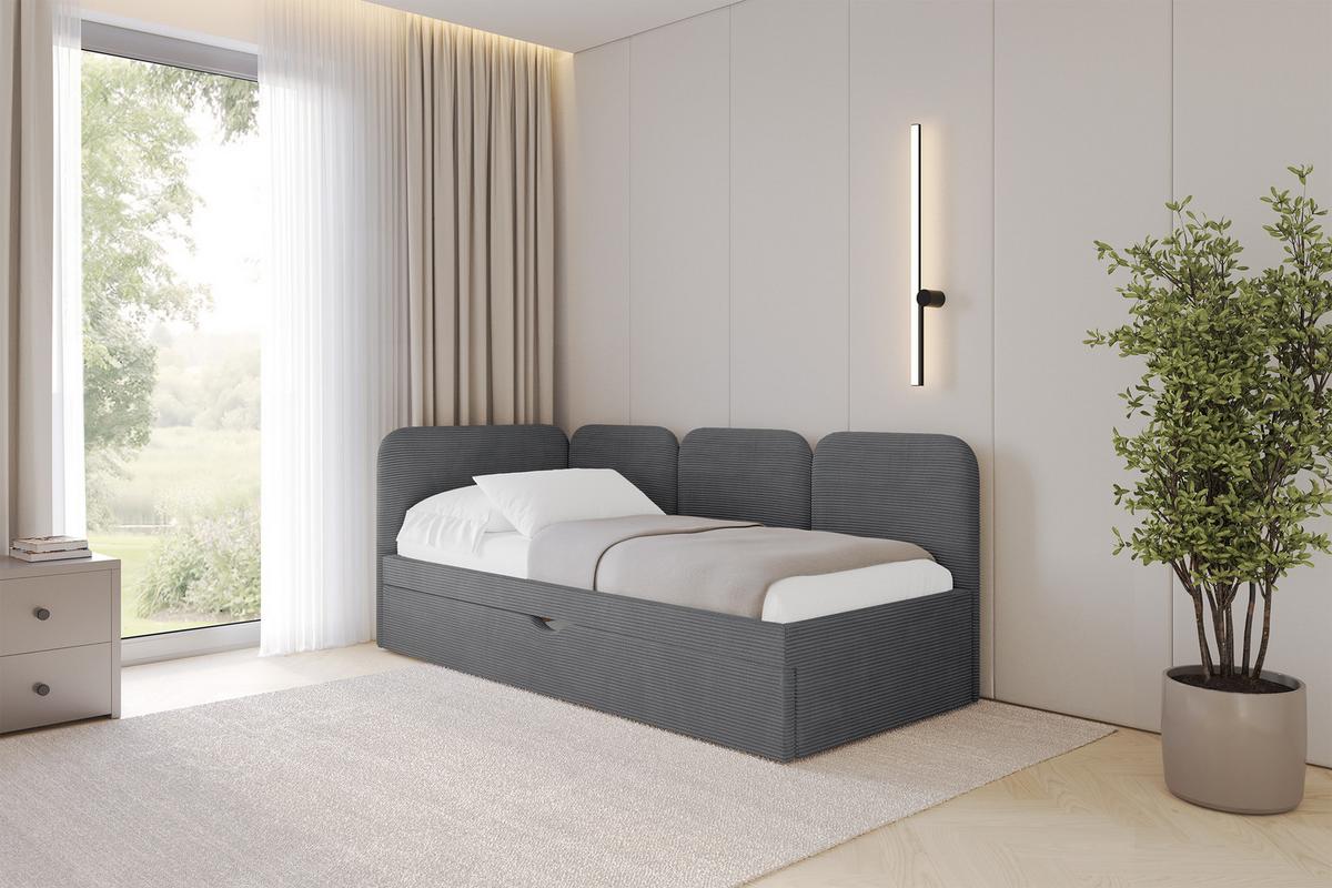 EINZELLBETT Jugendbett mit Bettkasten, Rechts - ALVY 90x200 Dunkelgrau - Schieferfarben, Holzwerkstoff/Textil (90/200cm) - ALTDECOR