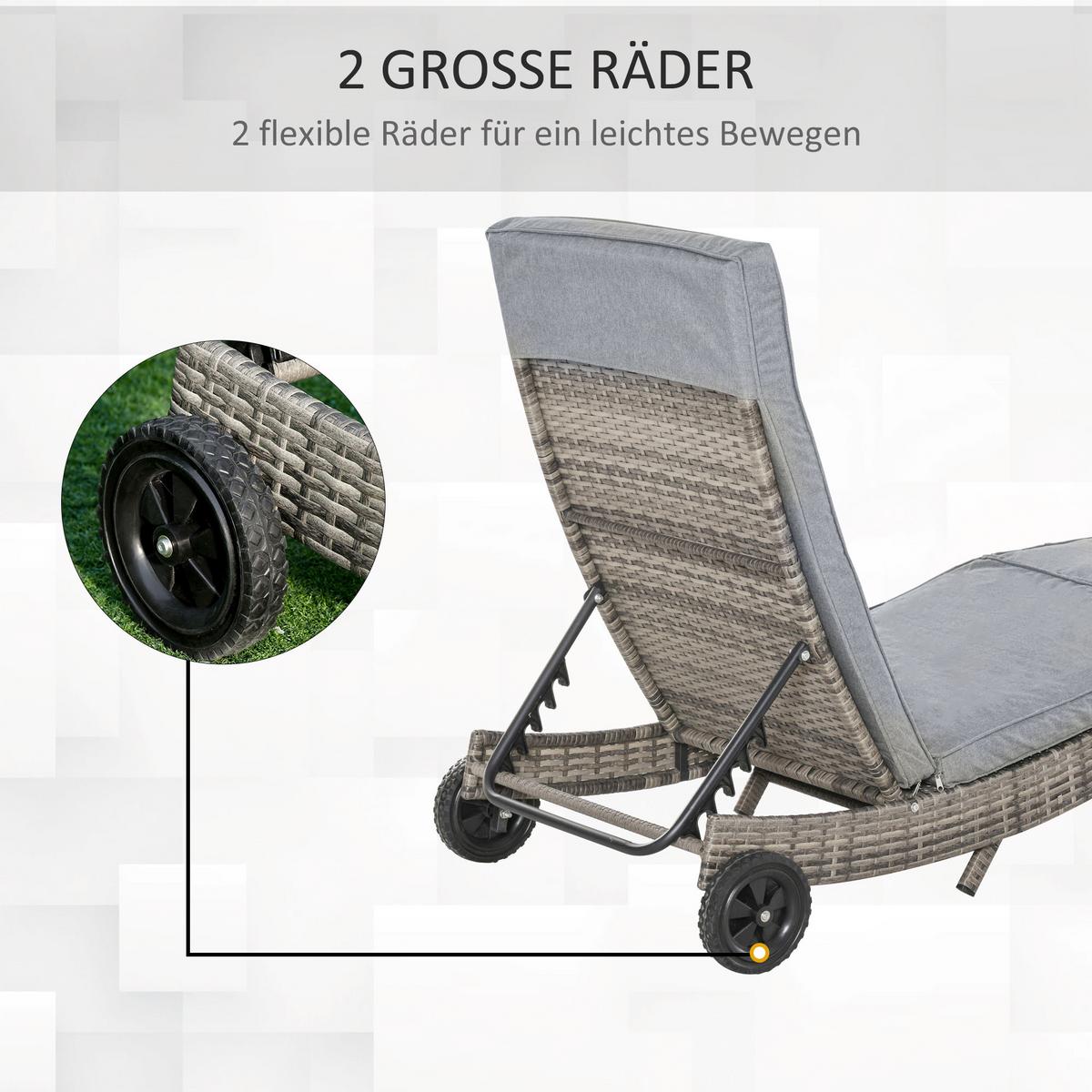 GARTENLIEGE mit Kissen 5-stufig verstellbar Metall Grau 207 x 70 x 70 cm - Grau, Metall (70/70/207cm) - Outsunny