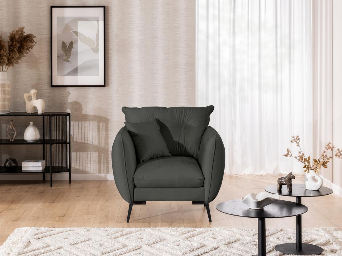 SESSEL Nordloft Dunkelgrau Samt - Dunkelgrau/Schwarz, Holz/Textil (101/86/100cm) - S-Style Möbel