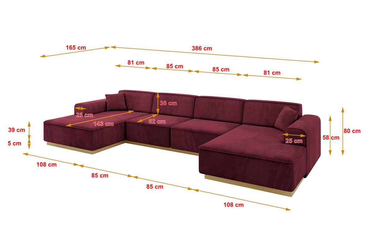 WOHNLANDSCHAFT IREA-U2-v2 - 386x165x80 cm Bordeauxrot - Bordeaux, Holzwerkstoff/Textil (386/80/165cm) - ALTDECOR