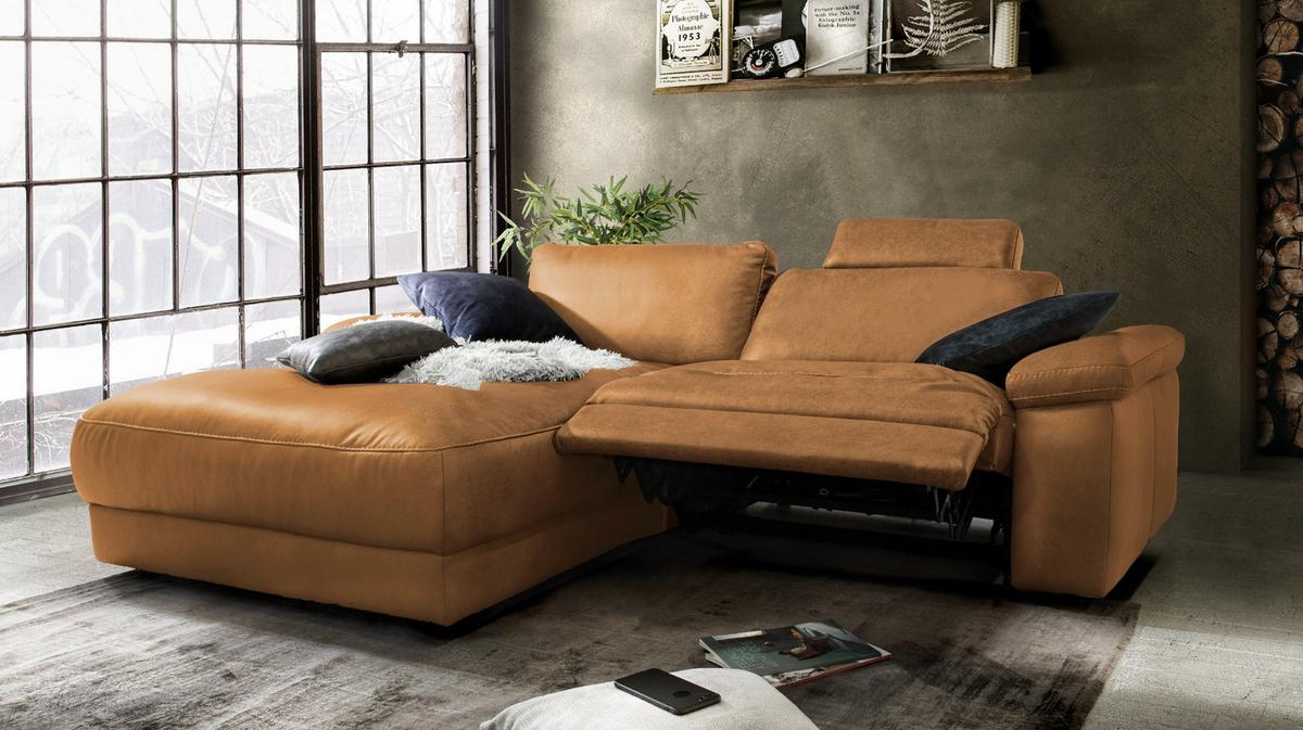 ECKSOFA MOTORISCHER RELAXFUNKTION LOLA Braun Webstoff Relaxfunktion - Schwarz/Braun, Textil (233/178cm) - KAWOLA