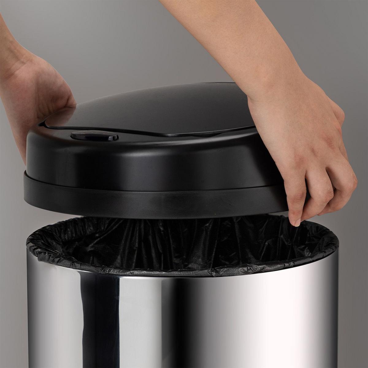 MÜLLEIMER rund 50L silber mit Sensor - Silberfarben, Metall (31/77/31cm) - Juskys