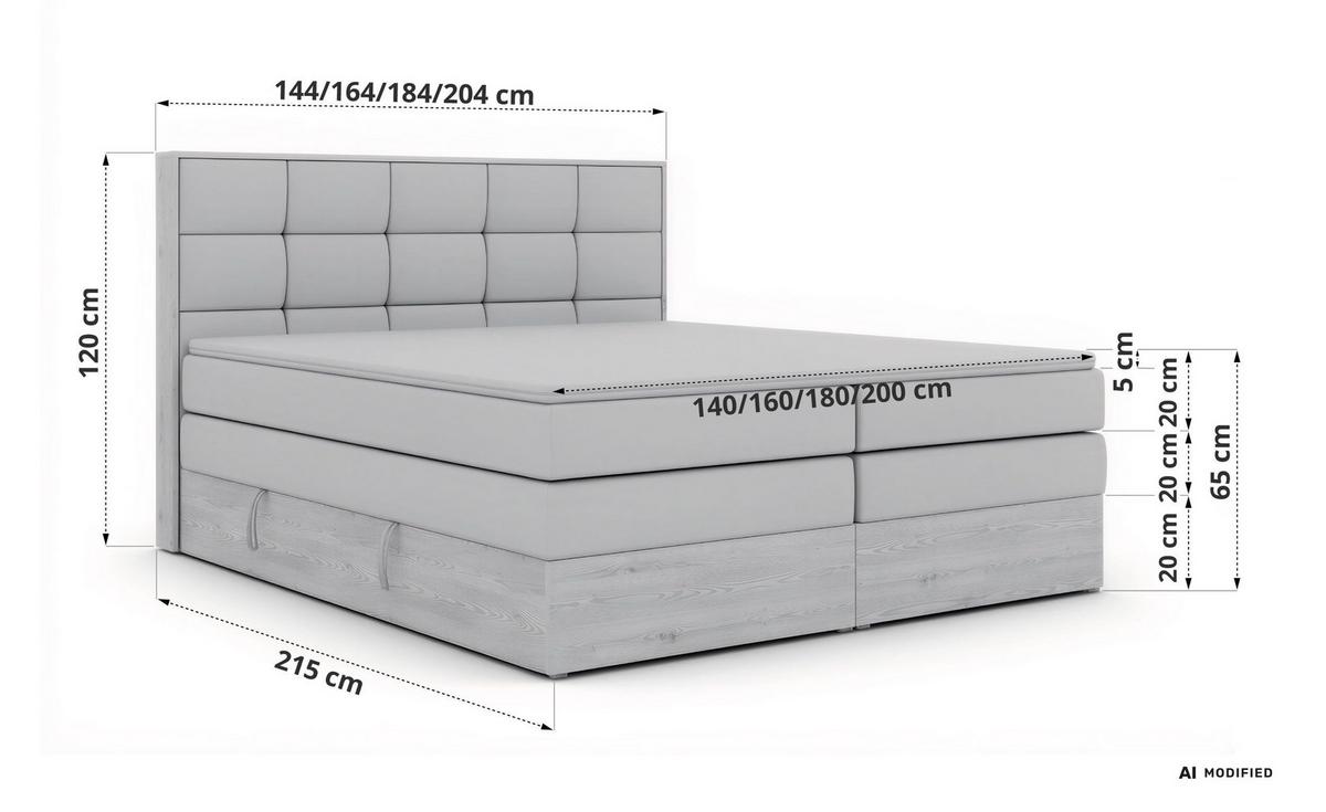 BOXSPRINGBETT ALNOR KING 140/200 - Greige Stukture - Topper Visco - H4 - Greige/Schwarz, Kunststoff/Textil (140/200cm) - MKS