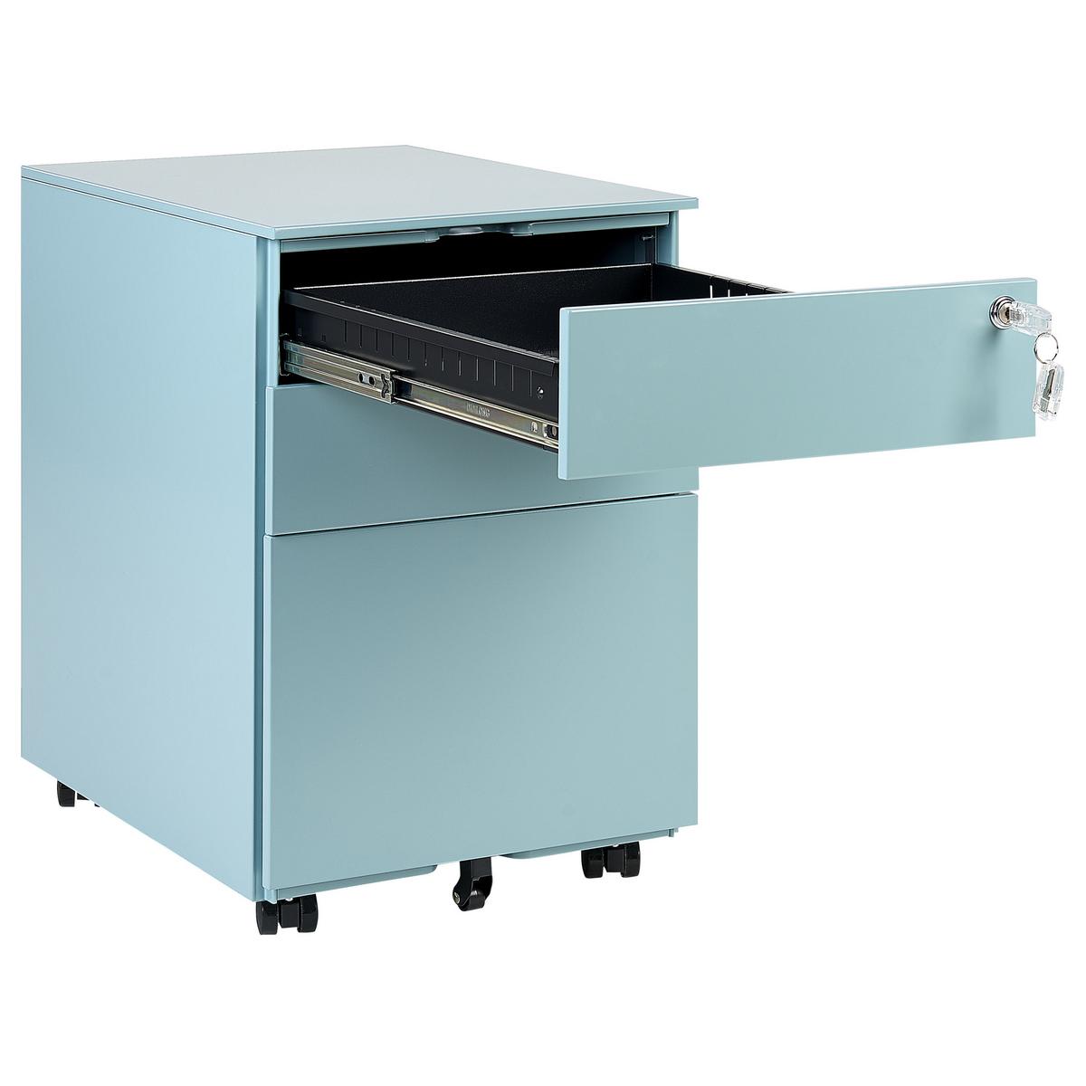 AKTENSCHRANK Metall hellblau 3 Schubladen mit Rollen Cami - Blau, Metall (39/60/50cm) - Beliani