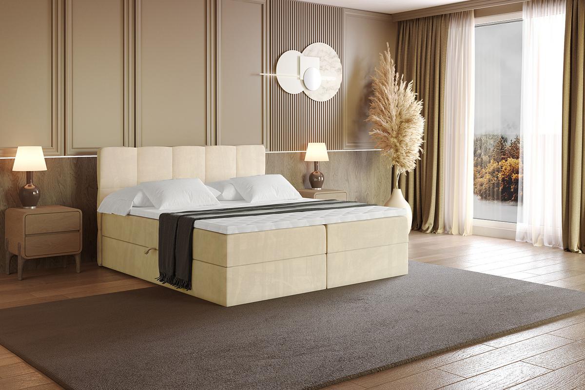 BOXBETT mit Matratze H4 und Lattenrost - LIRO - 200x200 - Beige Monolith - Beige, Holzwerkstoff/Kunststoff (200/200cm) - ALTDECOR
