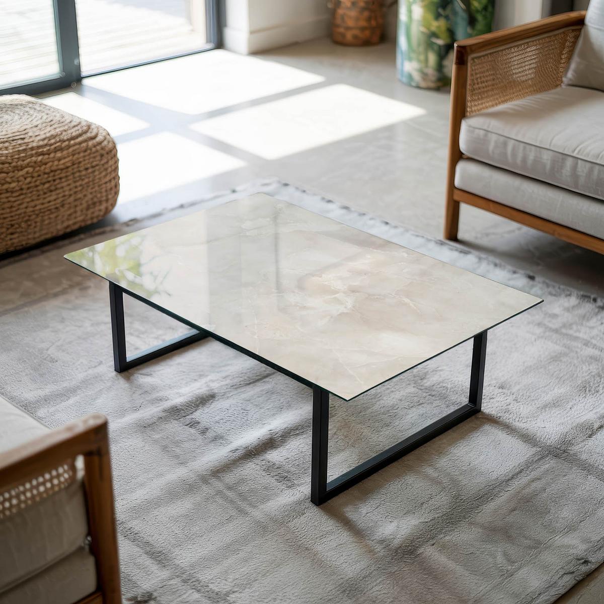 TISCHPLATTE 80x60 cm Marmorstrukturmuster - Creme, Glas (0.4/80/60cm) - TULUP