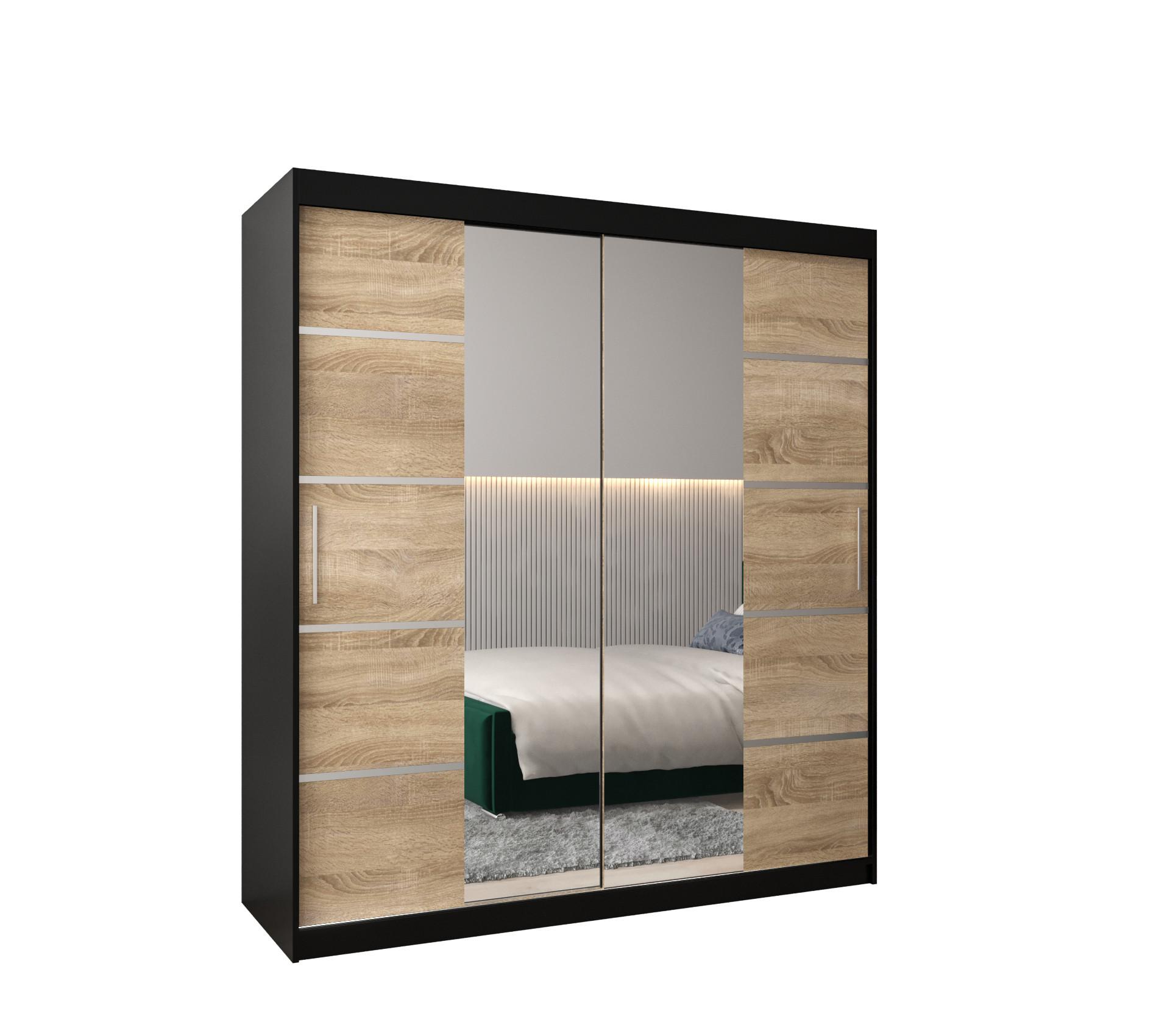 SCHWEBETÜRENSCHRANK 200/180/62 2-türig - Silberfarben/Schwarz, Holz/Kunststoff (180/200/62cm) - MÖBEL KRYSPOL