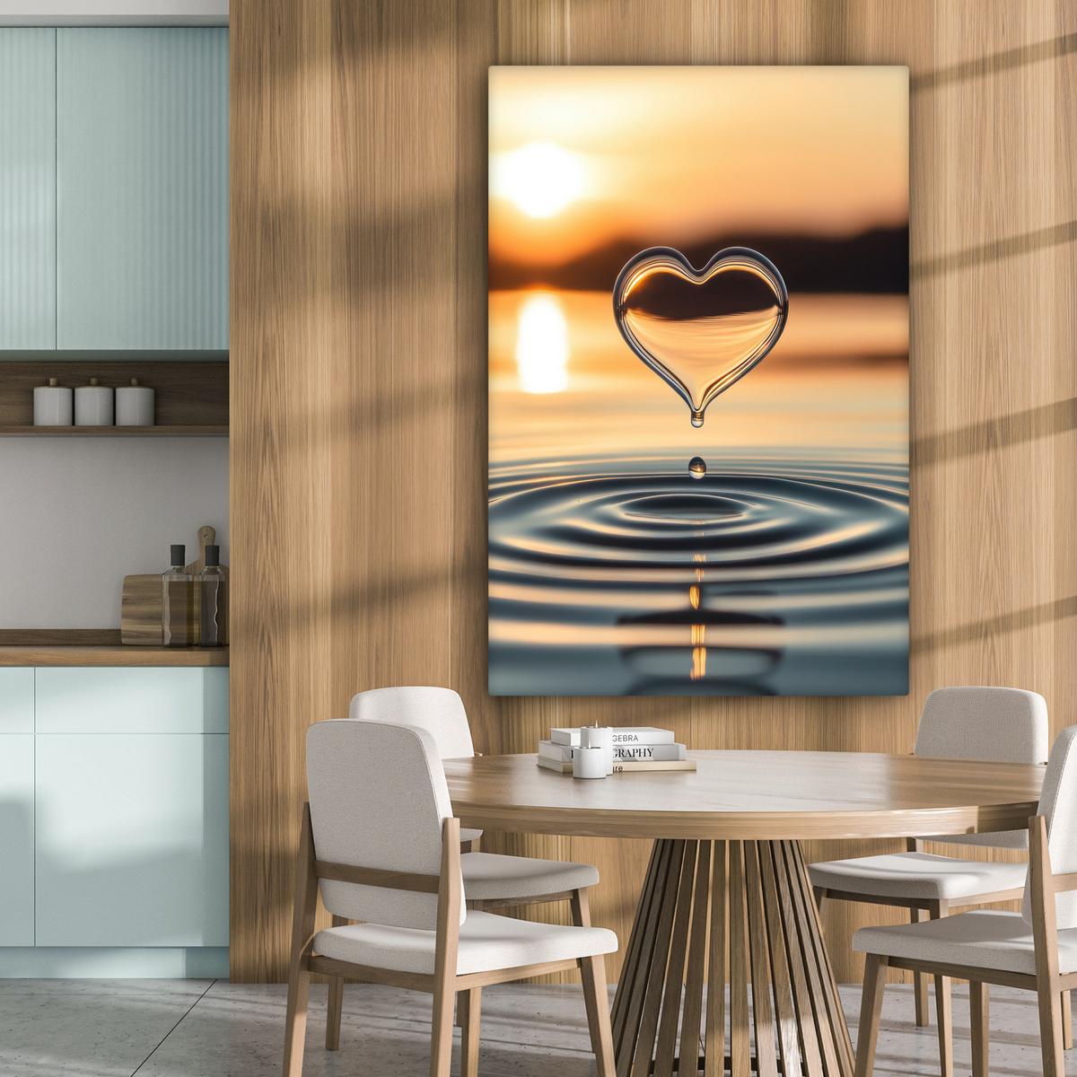 LEINWANDBILD Herz - Wasser - Sonnenuntergang - Natur - Zen Deko XXL 80x120 cm - Bernsteinfarben, Textil (80/120cm) - MuchoWow