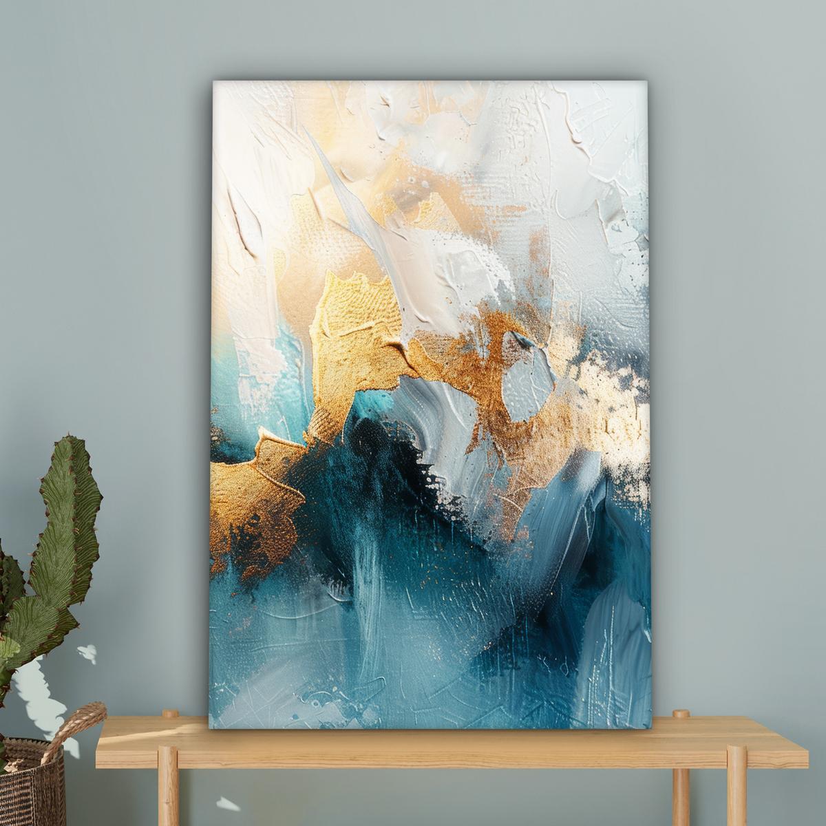 LEINWANDBILD Abstrakt - Kunst - Gold - Blau Wanddeko 40x60 cm - Petrol, Textil (40/60cm) - MuchoWow