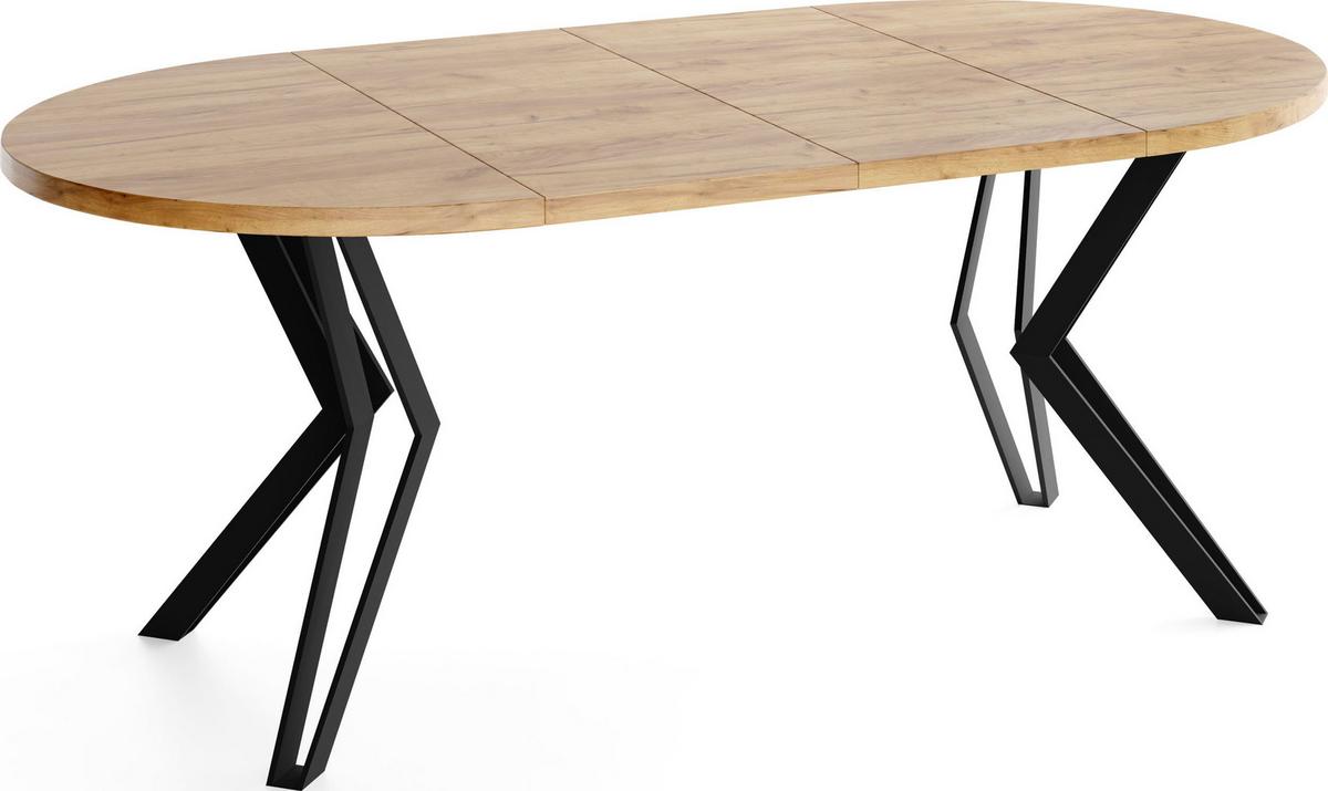 ESSTISCH Revena runder ausziehbarer, Craft Eiche 100-180/100/76 cm - Eiche Wotan/Schwarz, Holzwerkstoff/Metall (100/180/76cm) - WFL GROUP