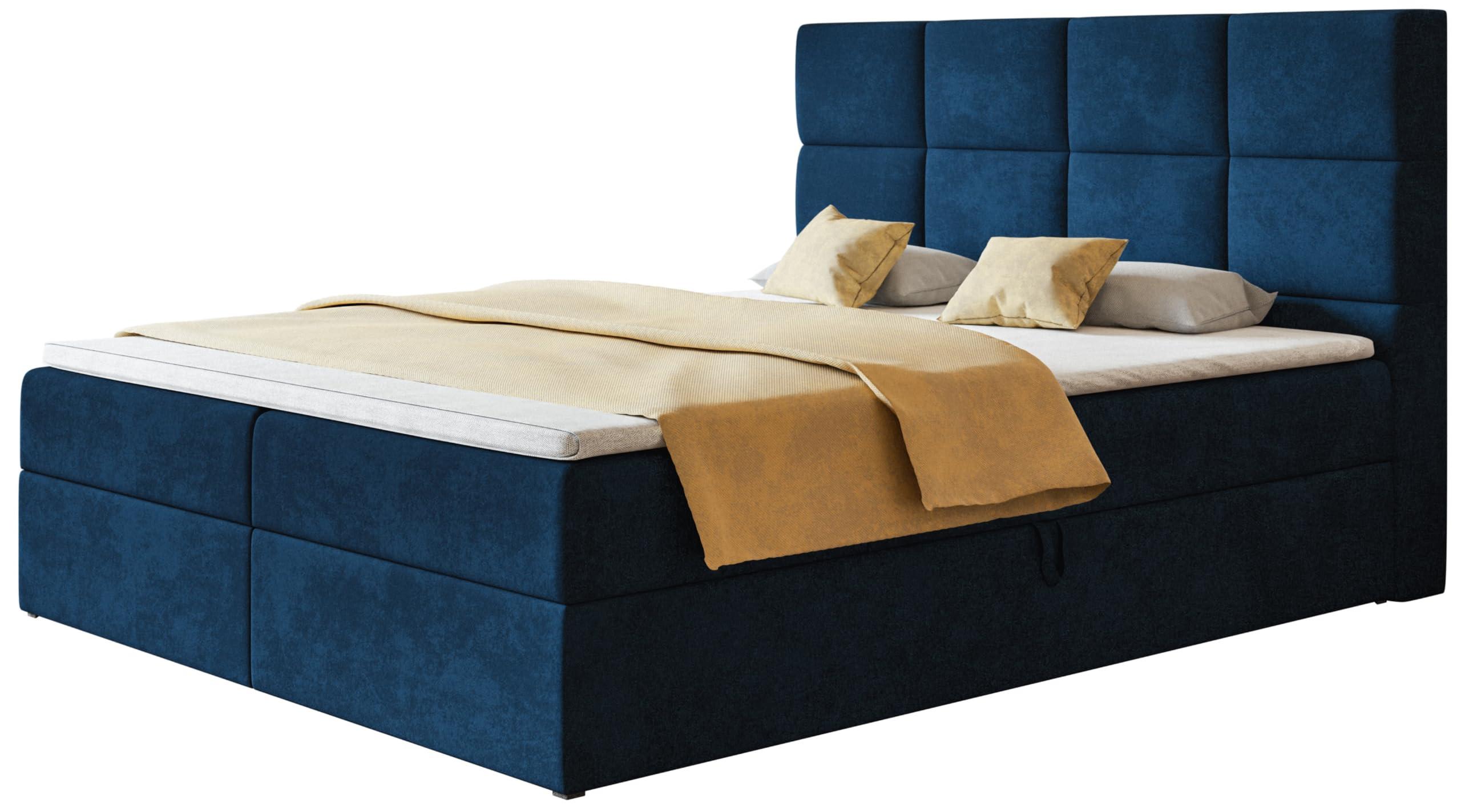 BOXSPRINGBETT Roma mit 2 Bettkästen, Polsterbett Maße: 180x200, Farbe: Dunkelblau, Velourstoff, Doppelbett mit Bonell-Matratze - Dunkelblau, Holz/Kunststoff (180/200cm) - Alpi-Möbel