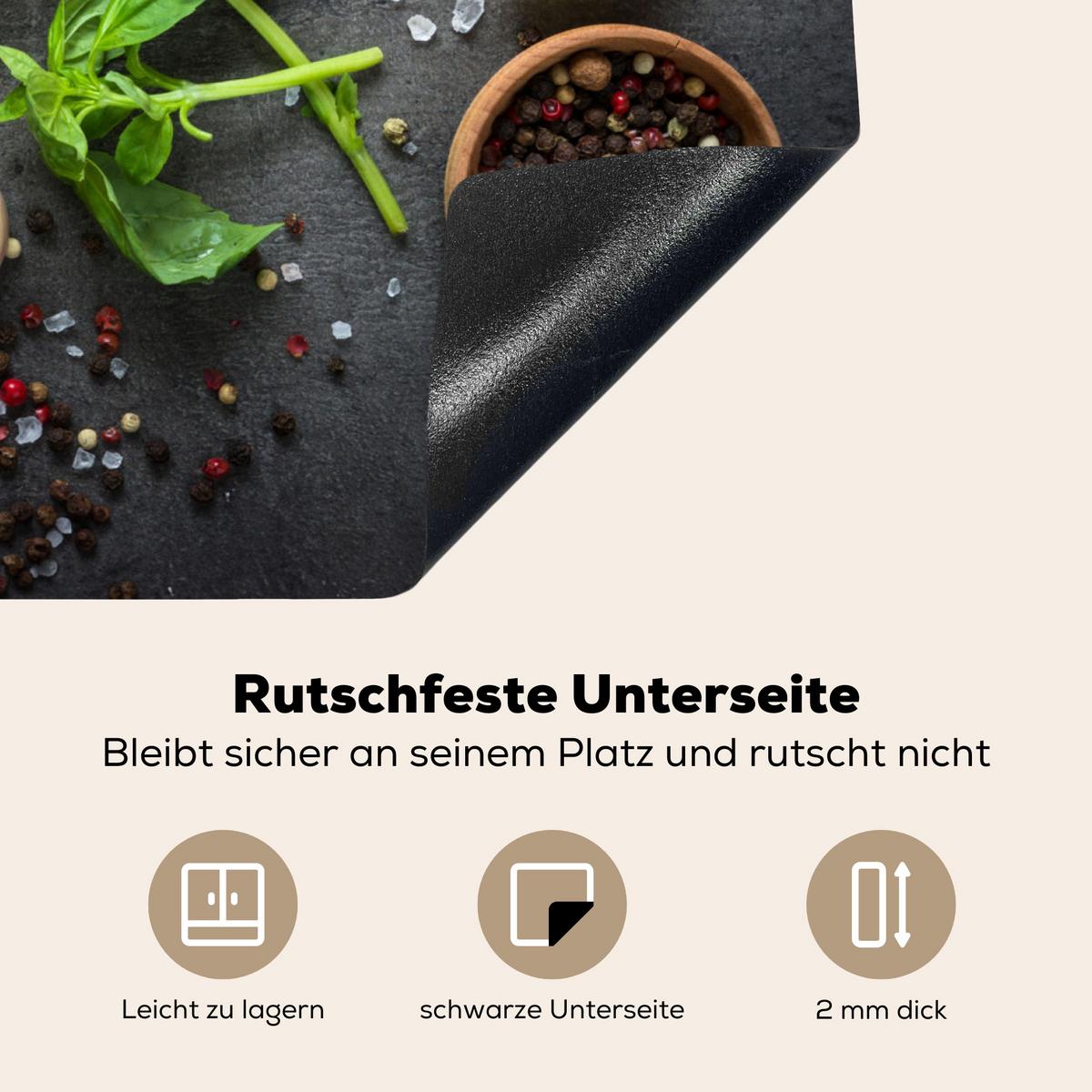 HERDABDECKPLATTE Limette - Kräuter - Gewürze - Grün - Grau - Beton Herdabdeckung Induktionsfeld 65x52 cm - Grün, Kunststoff (65/52/0.2cm) - MuchoWow