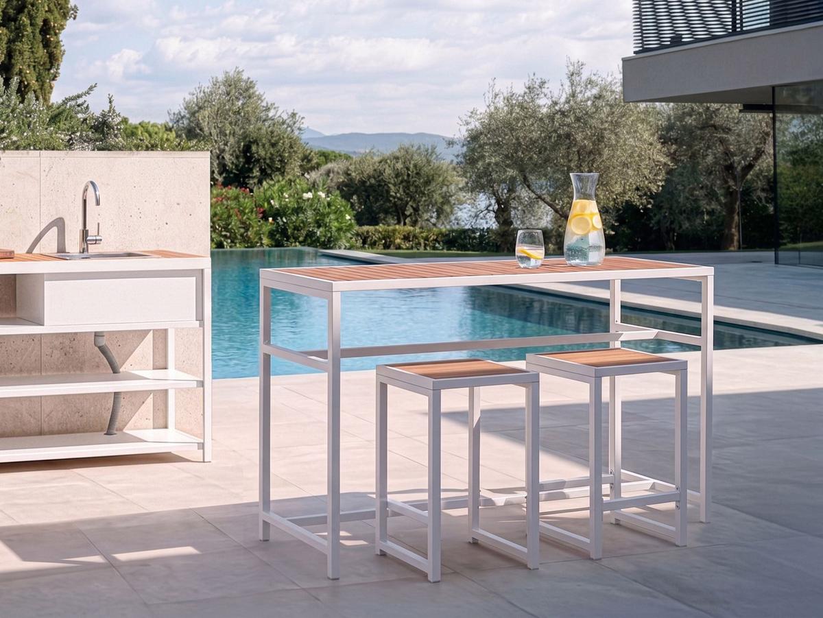 GARTEN-BARTISCH 150/50 cm Braun/Weiß Avetrana - Weiß, Metall (150/50/90cm) - Beliani