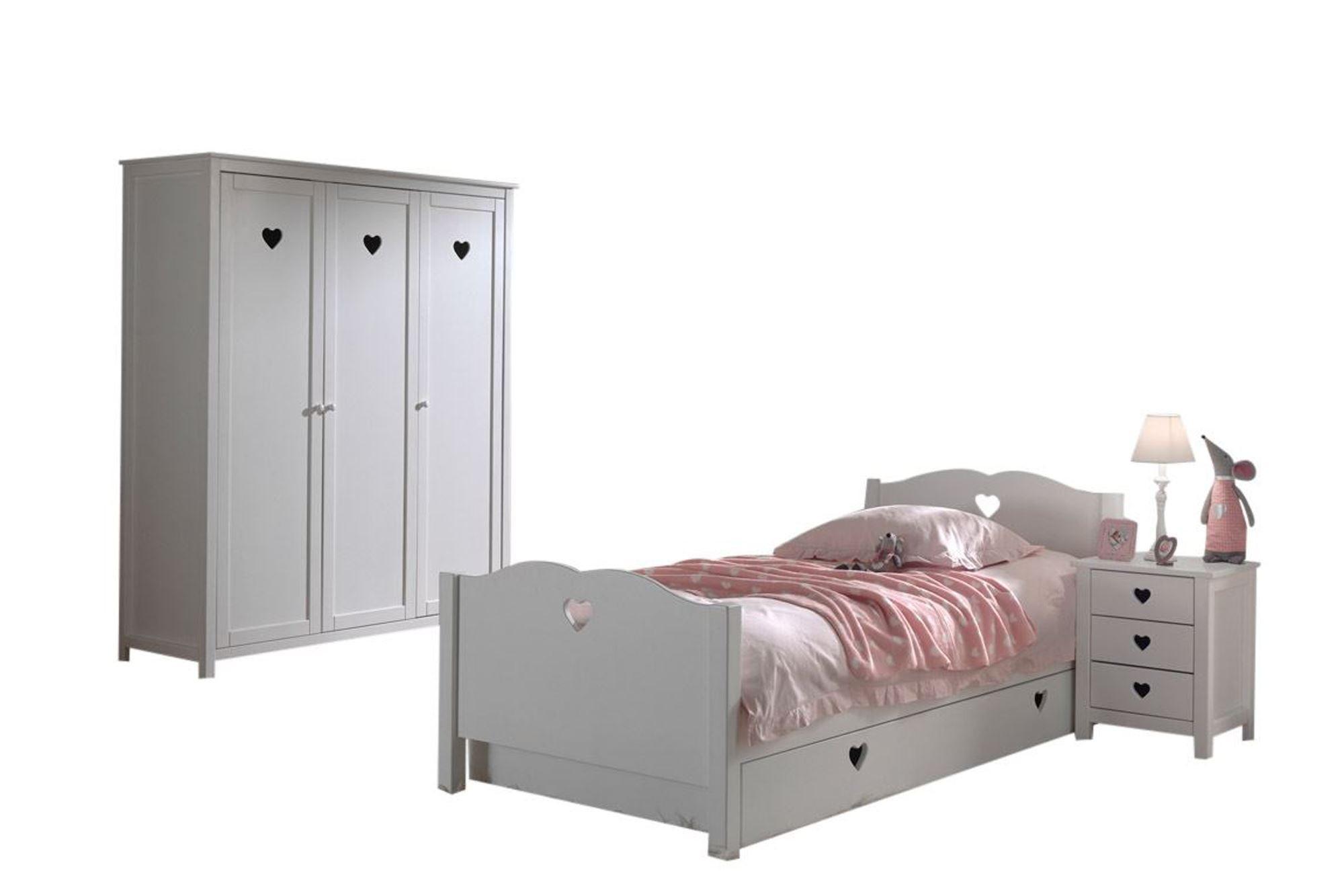 KINDERZIMMER Kamila 8 weiß aus MDF mit Bett, Schrank und Nachtkonsole - Weiß, Holzwerkstoff (370/1/170cm) - 58aufmkessel