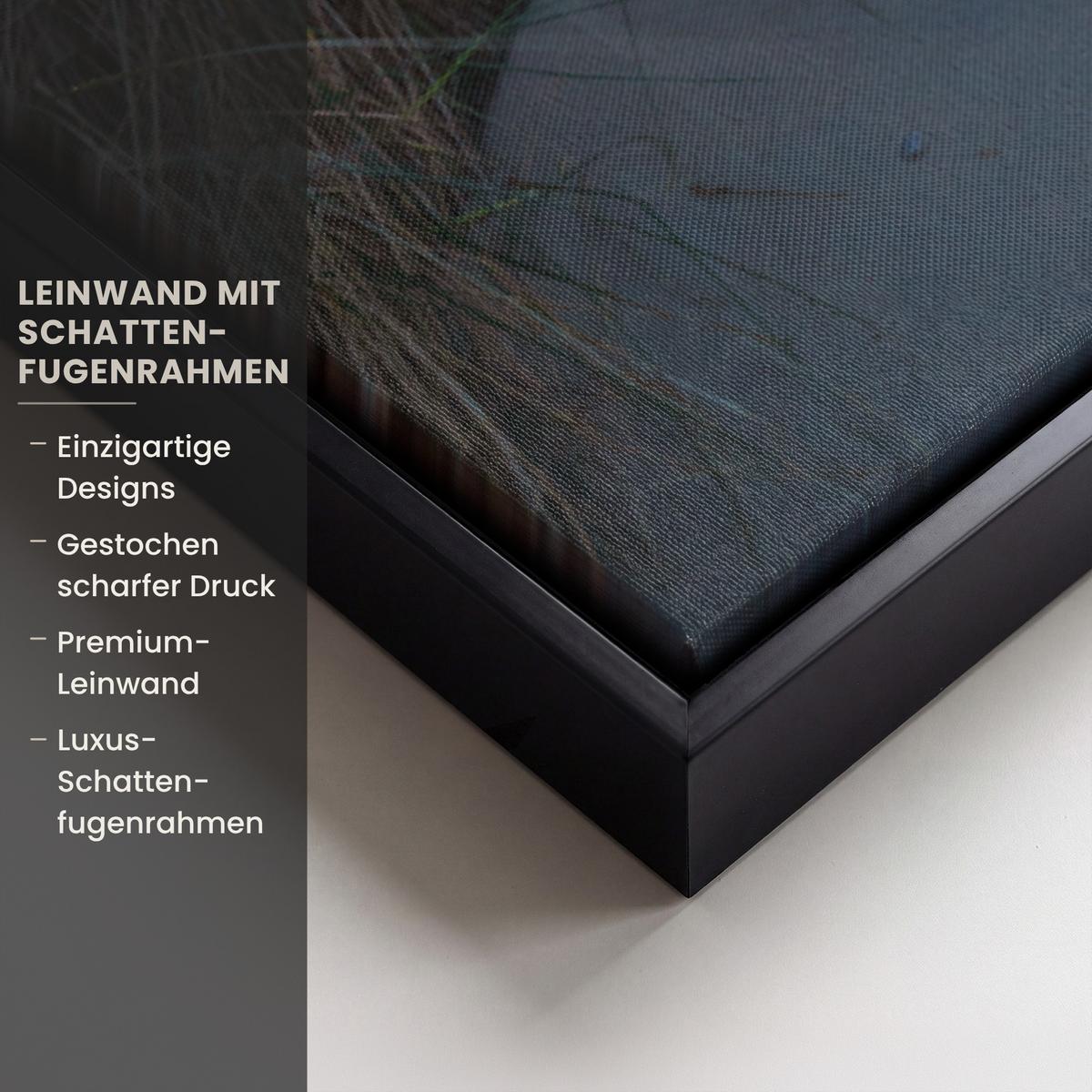 LEINWAND Bilder mit Rahmen - Sonnenuntergang - Strand - Düne - Gras - Ufer - 90x60 - Sandfarben, Textil (90/60cm) - MuchoWow