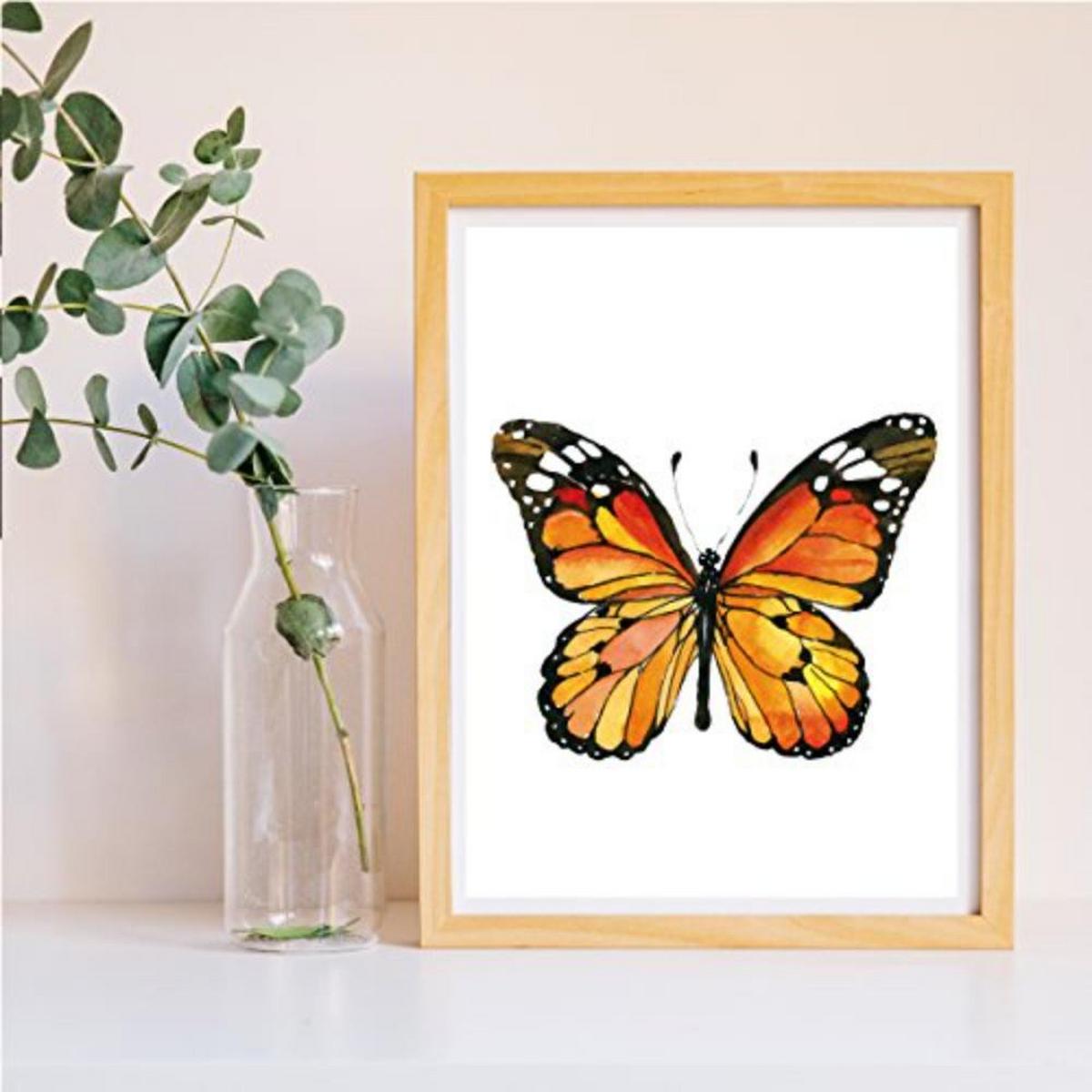 POSTER Set mit 4 Schmetterlinge A4 Schwarzer Rahmen - Schwarz, Papier (29.7/3cm) - Nacnic