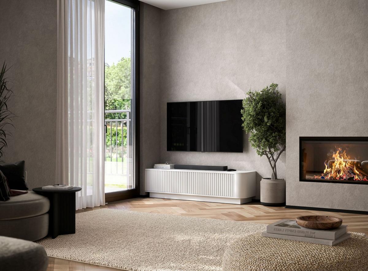 TV-LOWBOARD Aurora Weiß matt 140 cm mit Sockel - Weiß, Holzwerkstoff (140/37/35cm) - Meble Lindner