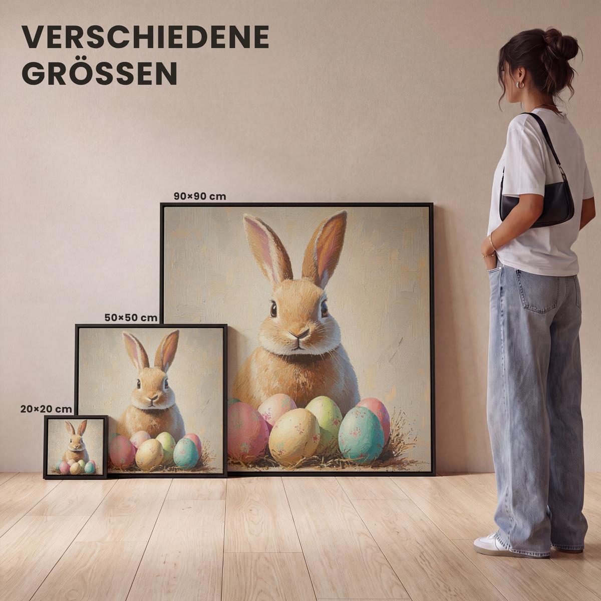 LEINWAND Bilder mit Rahmen - Osterhase - Pastell - Eier - 50x50 - Beige, Textil (50/50cm) - MuchoWow