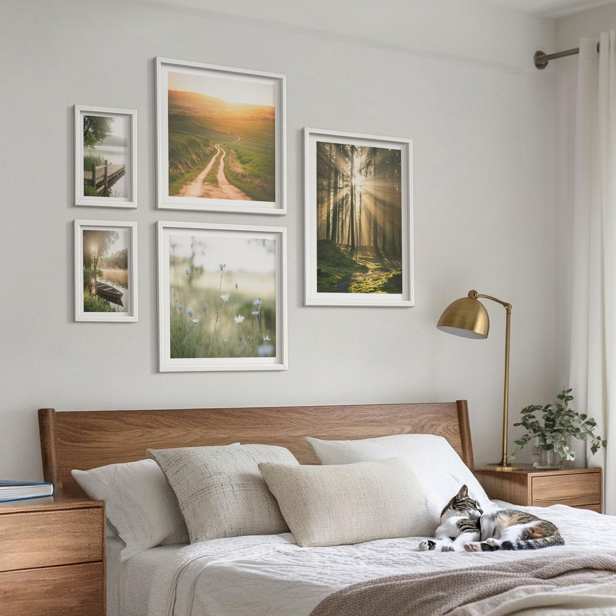 BILDER SET 5er Set - 50x50 cm & 20x30 cm & 40x60 cm Weißer Rahmen - Gemalte Zitruslandschaften - Weiß, Kunststoff (40/60cm) - TULUP
