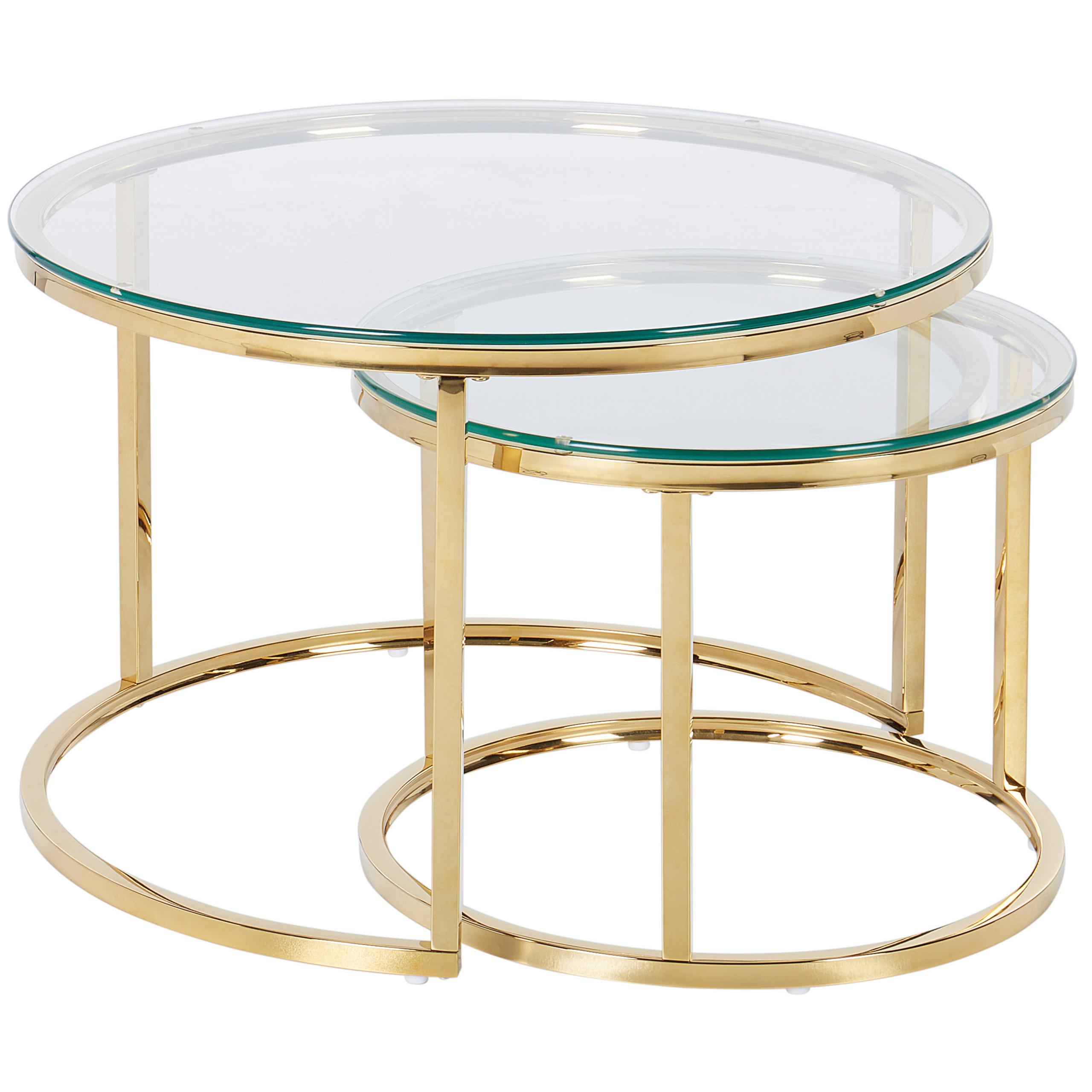 COUCHTISCH 2er Set Glas/Edelstahl gold rund Grange - Goldfarben, Metall (50/50/44cm) - Beliani
