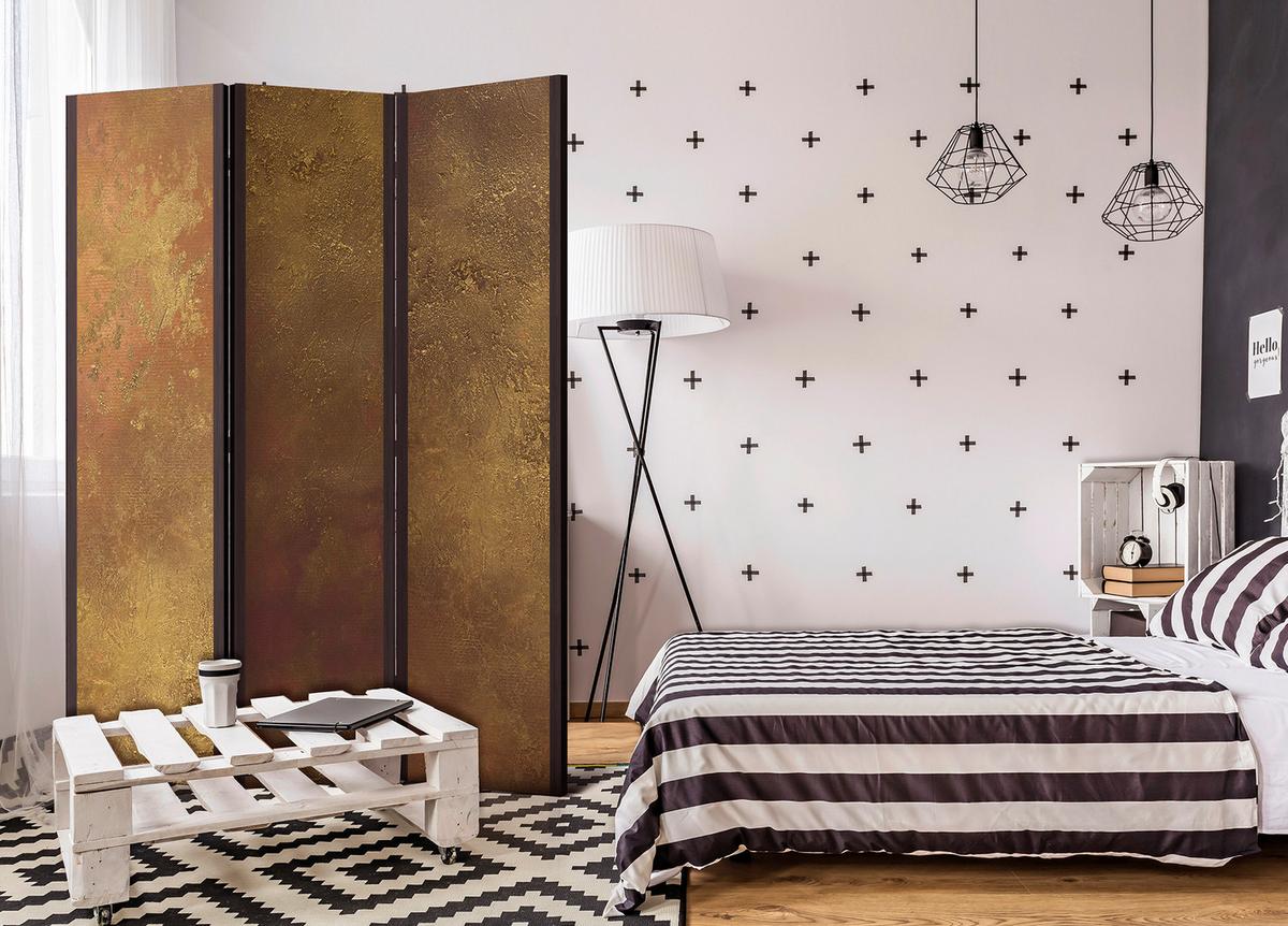 PARAVENT Einseitig Bedruckter 3-tlg 135x172 cm Beton Retro Stil - Braun, Holz/Textil (135/172/3cm) - Muralo