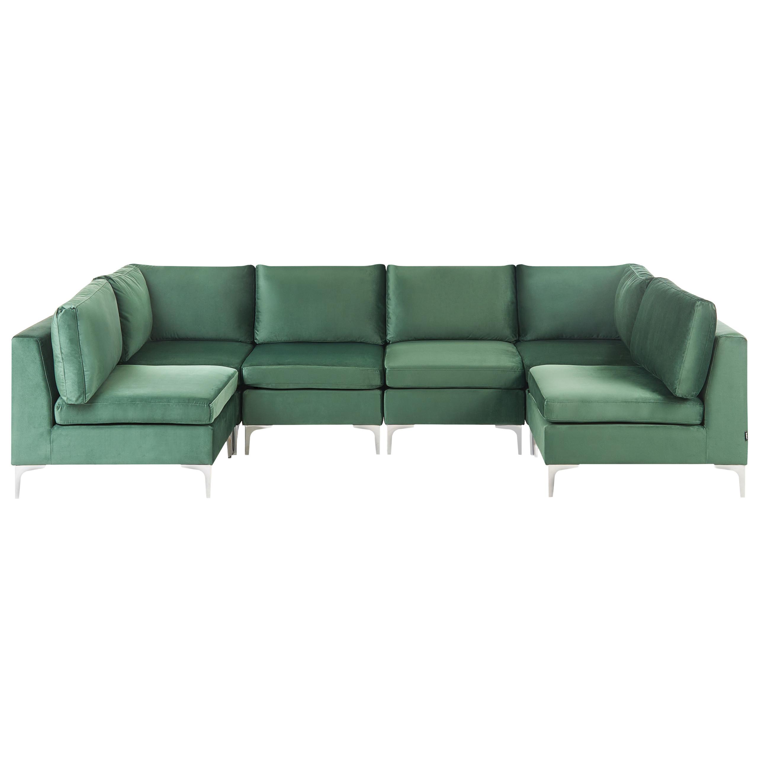6-SITZER-MODULSOFA U-förmiges Grün Samtstoff Evja - Grün, Textil (300/84/150cm) - Beliani