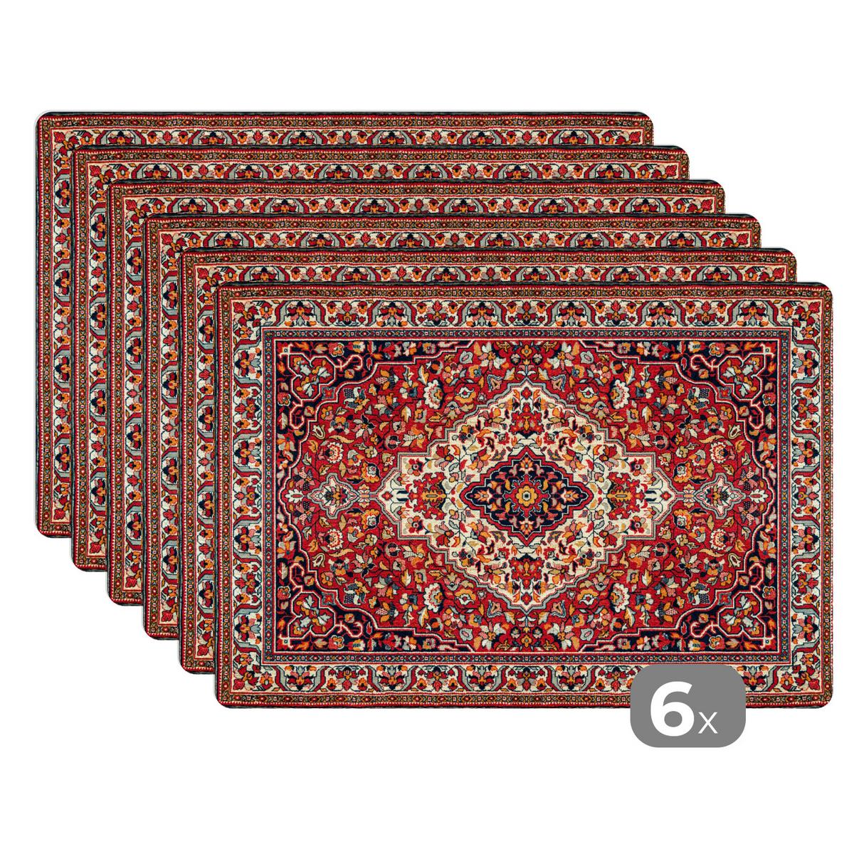 PLATZSETS 6er-Set Persische Teppiche - Teppiche - Muster - Rot 45x30 cm Tischset - Rot, Kunststoff (47.77cm) - MuchoWow