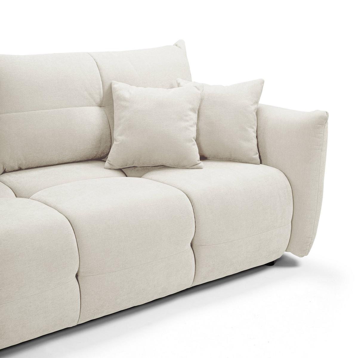 BETTSOFA MODA Creme Chenille-Stoff mit Schlaffunktion - Creme, Holz (245/86/110cm) - MASSENO