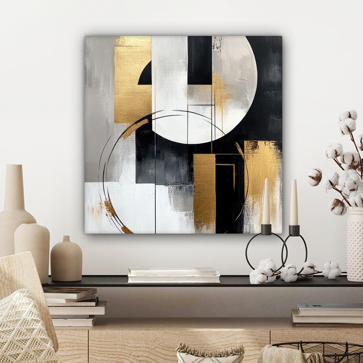 LEINWANDBILD Abstrakt - Gold - Silber - Formen - Ästhetik Wandbild Wohnzimmer 50x50 cm - Multicolor, Textil (50/50cm) - MuchoWow