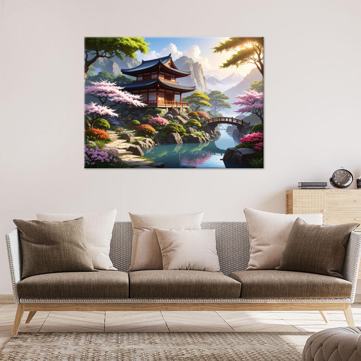 BILD auf Leinwand, Japanischer Garten Pagode Landschaft Natur - Multicolor, Textil (100/70cm) - Feeby